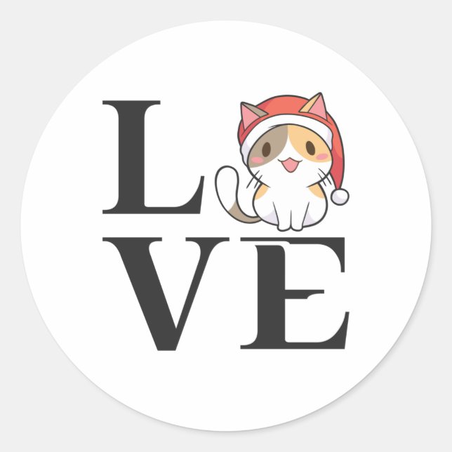 Love Cats – Santa Kitten Classic Round Sticker (Front)