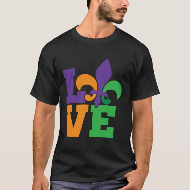 LOVE Celebrating Mardi Gras Parade Mask Beads T-Shirt (Front)