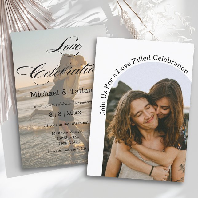 love celebration modern script 2 photos wedding invitation (Creator Uploaded)