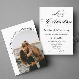 love celebration, simple script arch photo wedding invitation