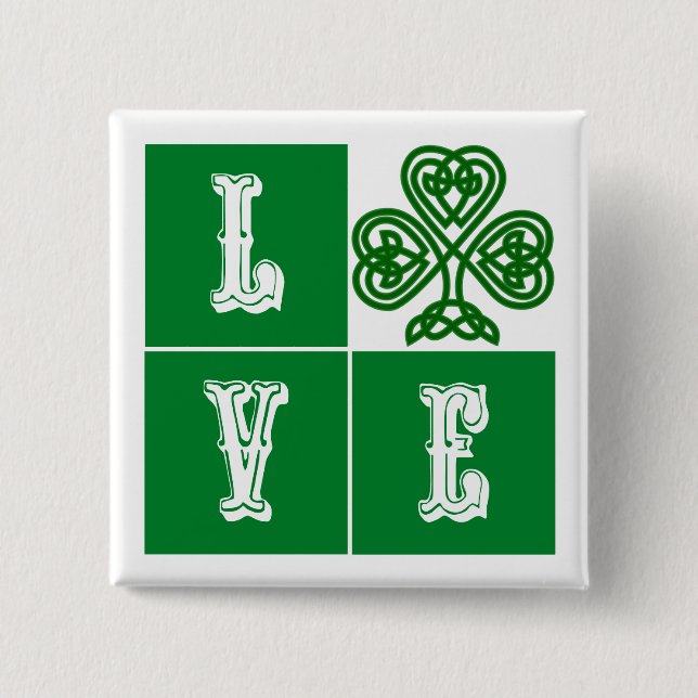 Love Celtic Shamrock Hearts 15 Cm Square Badge (Front)