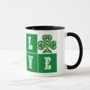 Love Celtic Shamrock Hearts Mug