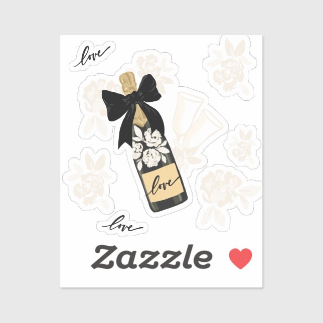 Love Champagne Bottle Black Bow (Sheet)