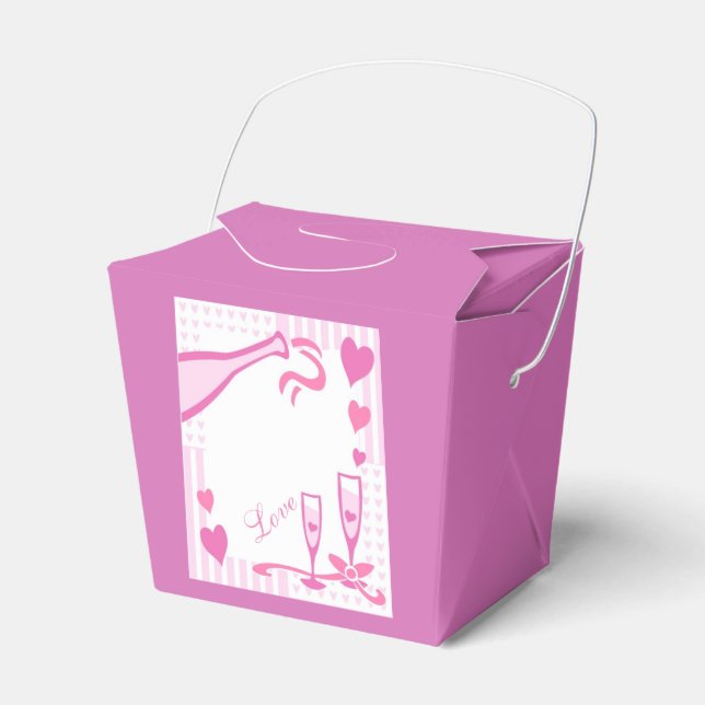 Love, Champagne & Hearts Pink Takeout Favour Box (Front Side)
