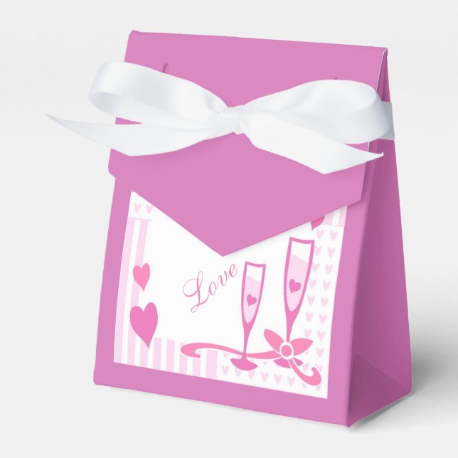 Love, Champagne & Hearts Pink Tent Favour Box (Front Side)