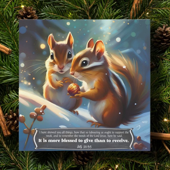 Love Charity Giving Scripture Woodland Chipmunks  Holiday Card (Creator Uploaded)