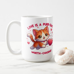 Love Chasing Happiness Cat Inspired Valentine Coffee Mug