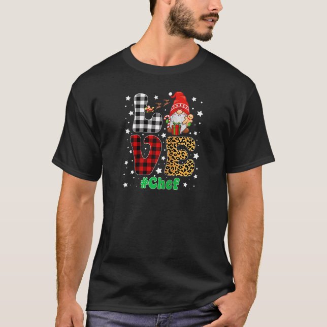 Love Chef Gnome Christmas Leopard Plaid Xmas Pajam T-Shirt (Front)