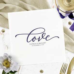 Love - Chic Navy Blue Script Wedding Minimalist Napkin