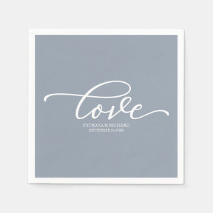 Love - Chic Script Dusty Blue Wedding Napkin