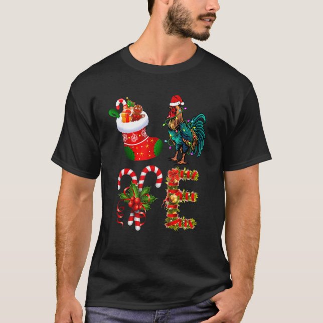 Love Chicken Christmas Lights Led  Santa Hat Chris T-Shirt (Front)