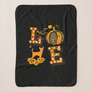 Love Chihuahua Leopard Print Pumpkin Halloween Sherpa Blanket
