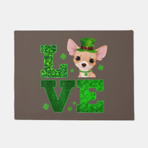 Love Chihuahua St. Patricks Day Shamrock Irish Dog Doormat