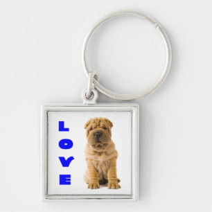 Love Chinese Shar Pei Puppy Dog Keychain