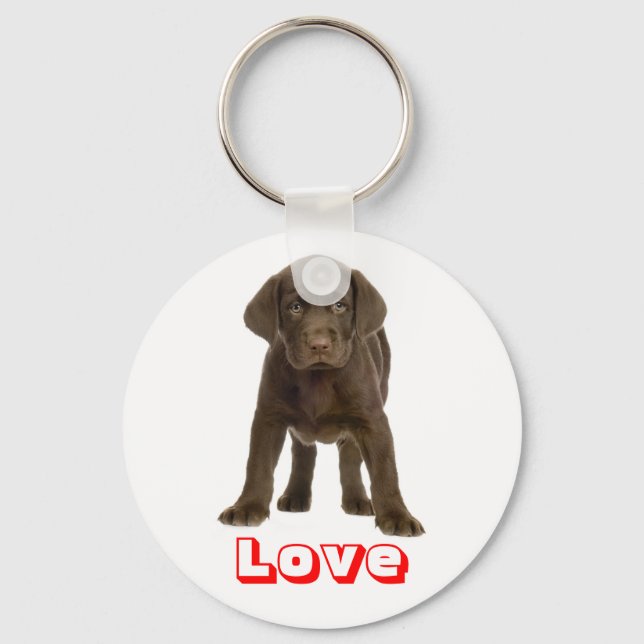 Love Chocolate Labrador Retriever Puppy Keychain (Front)