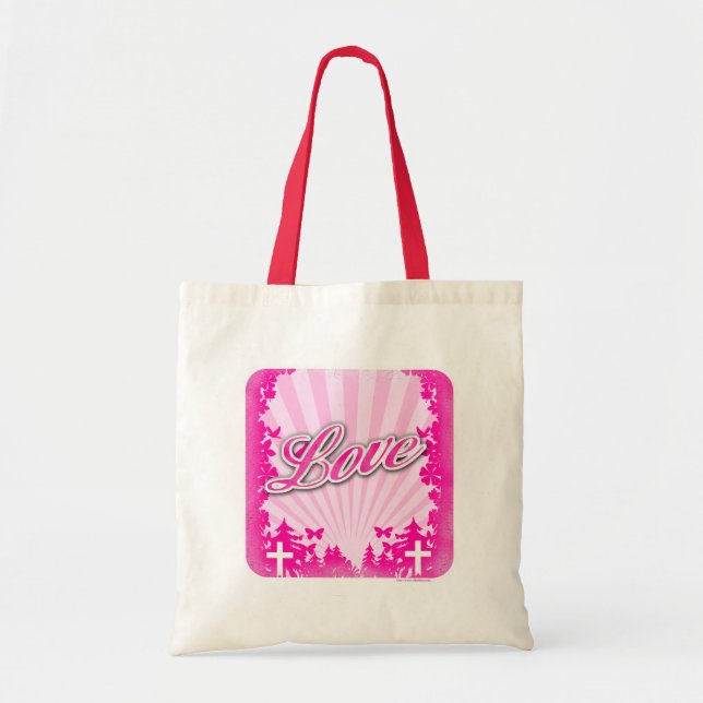 Love Christian Message Hot Pink Illustration Tote Bag (Front)