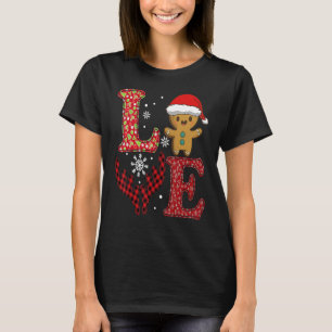 Love Christmas 2022 Buffalo Plaid Gingerbread Man T-Shirt
