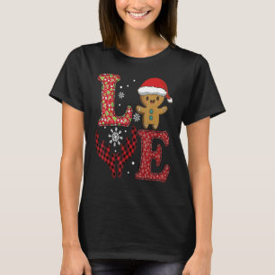 Love Christmas 2022 Buffalo Plaid Gingerbread Man T-Shirt