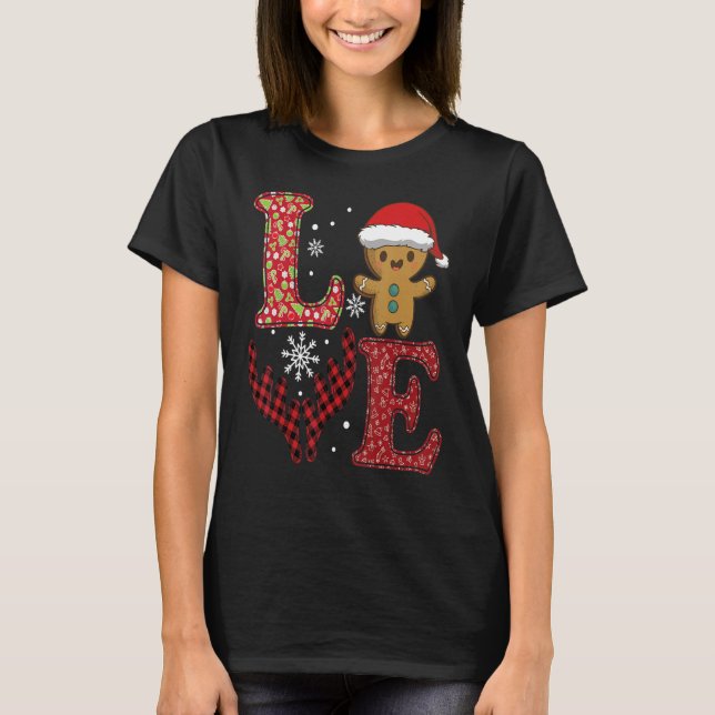 Love Christmas 2022 Buffalo Plaid Gingerbread Man  T-Shirt (Front)