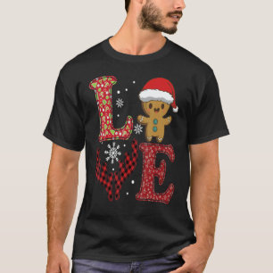 Love Christmas 2022 Buffalo Plaid Gingerbread Man  T-Shirt