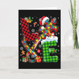 Love Christmas Autism Awareness Santa Puzzle Piece Card