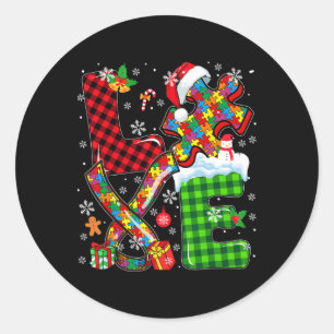 Love Christmas Autism Awareness Santa Puzzle Piece Classic Round Sticker