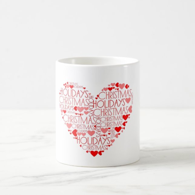 Love Christmas Holidays Red Green Heart Tea Coffee Coffee Mug (Center)