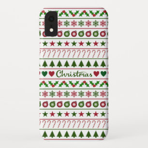 Love Christmas Motifs Pattern Green White Red iPhone XR Case