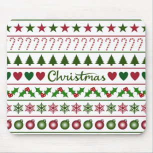 Love Christmas Motifs Pattern Green White Red Mouse Mat