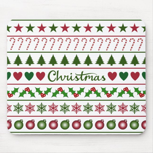 Love Christmas Motifs Pattern Green White Red Mouse Mat (Front)