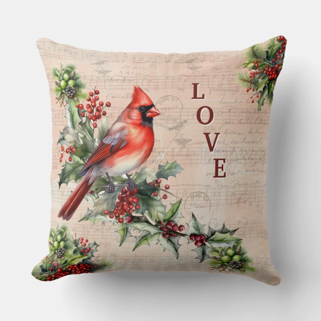 Love Christmas Paris Postmark Throw Pillow (Front)