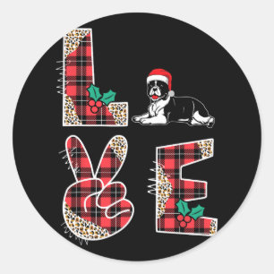 Love Christmas Red Santa Hat Bulldog Xmas Family M Classic Round Sticker