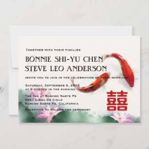 Love Circles Lotus Koi Double Happiness Wedding Invitation