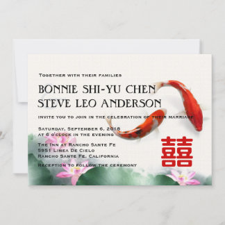 Love Circles | Lotus Koi Double Happiness Wedding Invitation