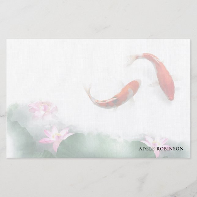 Love Circles Lotus Koi Orient Harmony Personalised Stationery (Front)