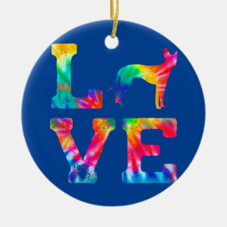 Love Cirneco dell'Etna Tie Dye Dog Mum Dad  Ceramic Tree Decoration