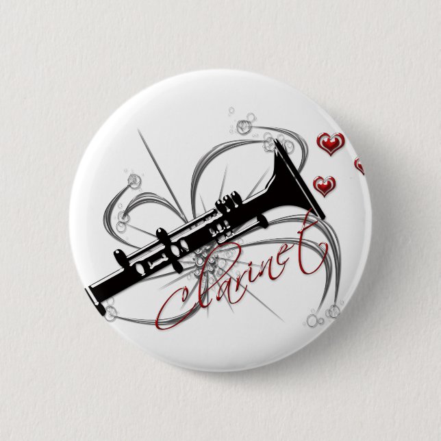 Love Clarinet 6 Cm Round Badge (Front)