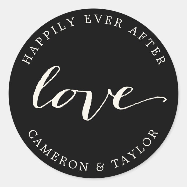 Love Classic Calligraphy Script Wedding Stickers (Front)