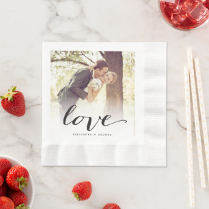Love Classic Script Chic Calligraphy Photo Wedding Napkin