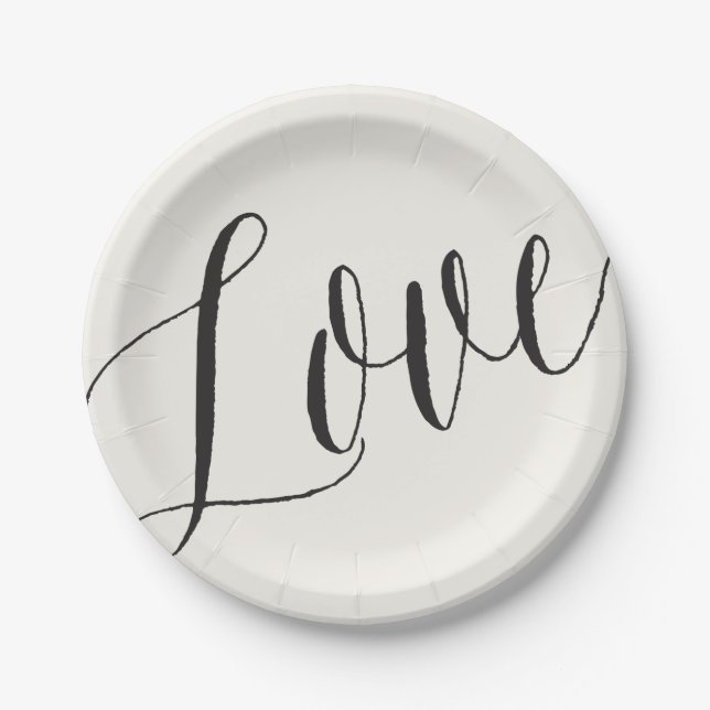 Love Classic Simple Script Calligraphy Wedding Paper Plate (Front)