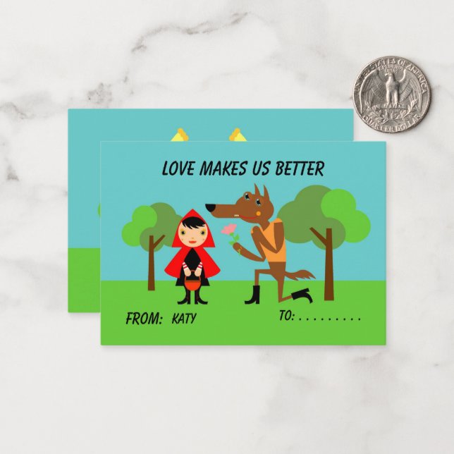 Love Classroom Kids Valentine's Flat Note Card (Front/Back In Situ)