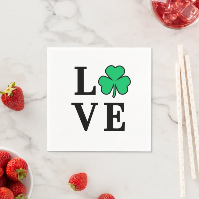 LOVE Clover Shamrock Ireland St Patrick Party Napkin (Insitu)