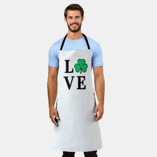 LOVE Clover Shamrock Ireland St Patrick text based Apron