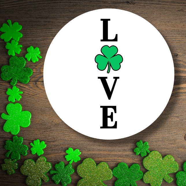 LOVE Clover Shamrock Ireland St Patrick's Party Classic Round Sticker (Creator Uploaded)