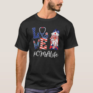 Love Cma Life Nurse Gnome American Flag 4th Of Jul T-Shirt