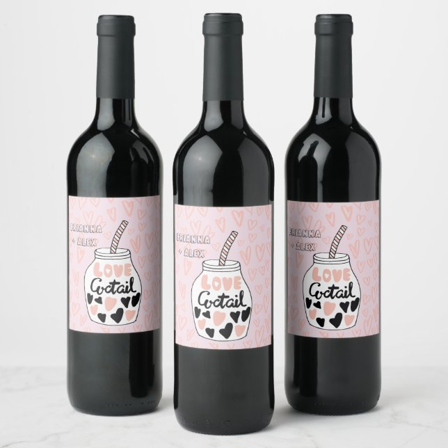 love cocktail monogram valentines wine bottle labe label (Bottles)