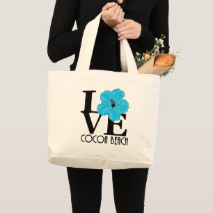 LOVE Cocoa Beach Blue Hibiscus Large Tote Bag