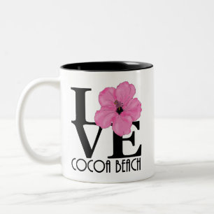 LOVE Cocoa Beach Pink Hibiscus 11oz Two-Tone Coffee Mug