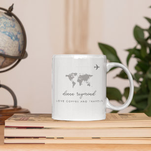 Love Coffee and Travels aeroplane & world map Mug