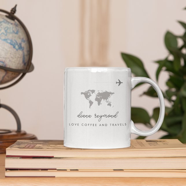 Love Coffee and Travels aeroplane & world map Mug (Creator Uploaded)